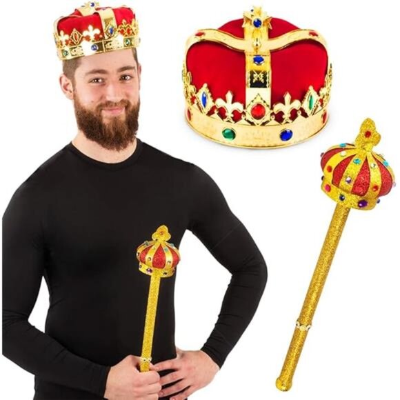 Funny Party Hats Kings Crown - Royal King's Crown and Scepter - Costume Hats - Picture 7 of 7